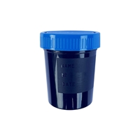 Container PP 125 ml met blauwe dop en label - 1 Doos = 450 Stuks