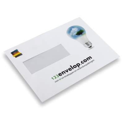 Enveloppes imprimées, 4 couleurs, fenêtre à gauche 110 mm x 220 mm Blanc