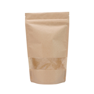 Doypack Kraft Paper Stazakken met venster 220 mm x 335 mm Bruin