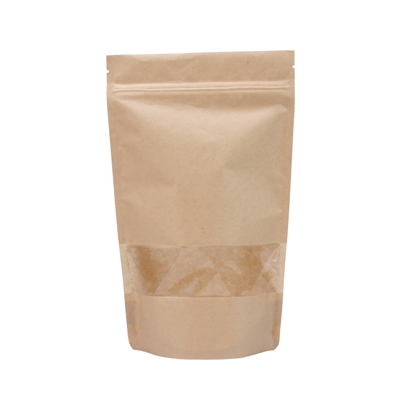 Lamizip Kraft Paper Stand Up Pouches with window 8.66 inch x 13.19 inch Brown