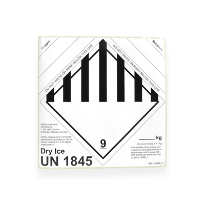 Etikett tørris UN 1845 (International) 160 mm x 162 mm Hvit