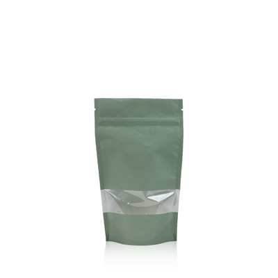 Stand up pouch kraft with window 100 mm x 195 mm Green