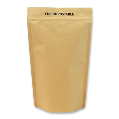 Kompostierbarer Stehbodenbeutel Kraftpapier/PLA 160 mm x 265 mm Braun